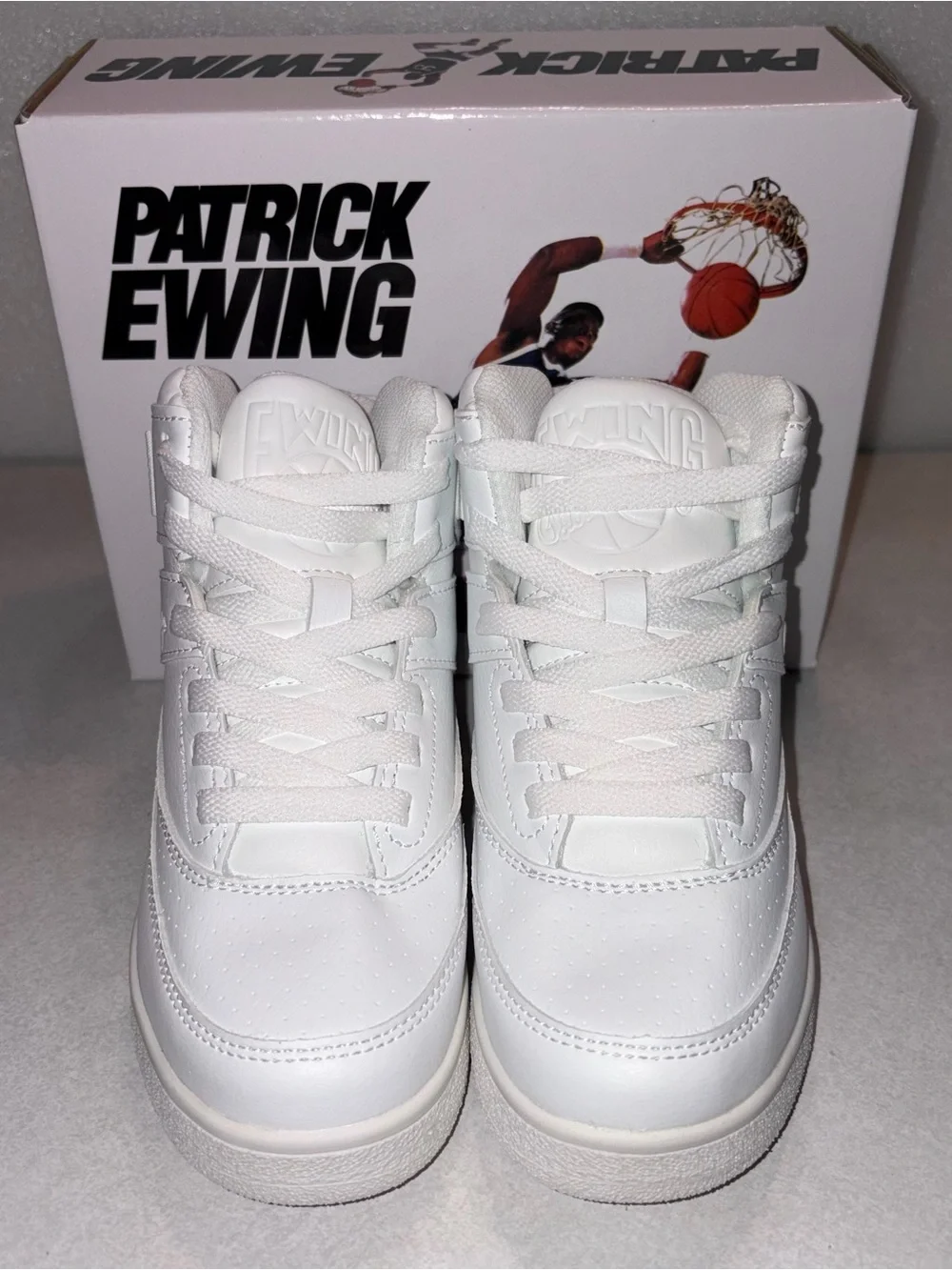 Patrick Ewing Kids All-White Basketball Sneakers